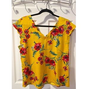 100% Polyester Express Yellow scalloped floral top